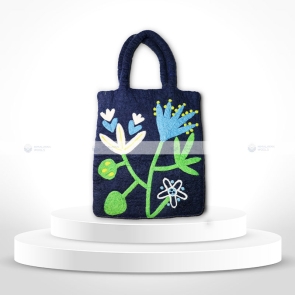 Blue Flower Design Felt Bag